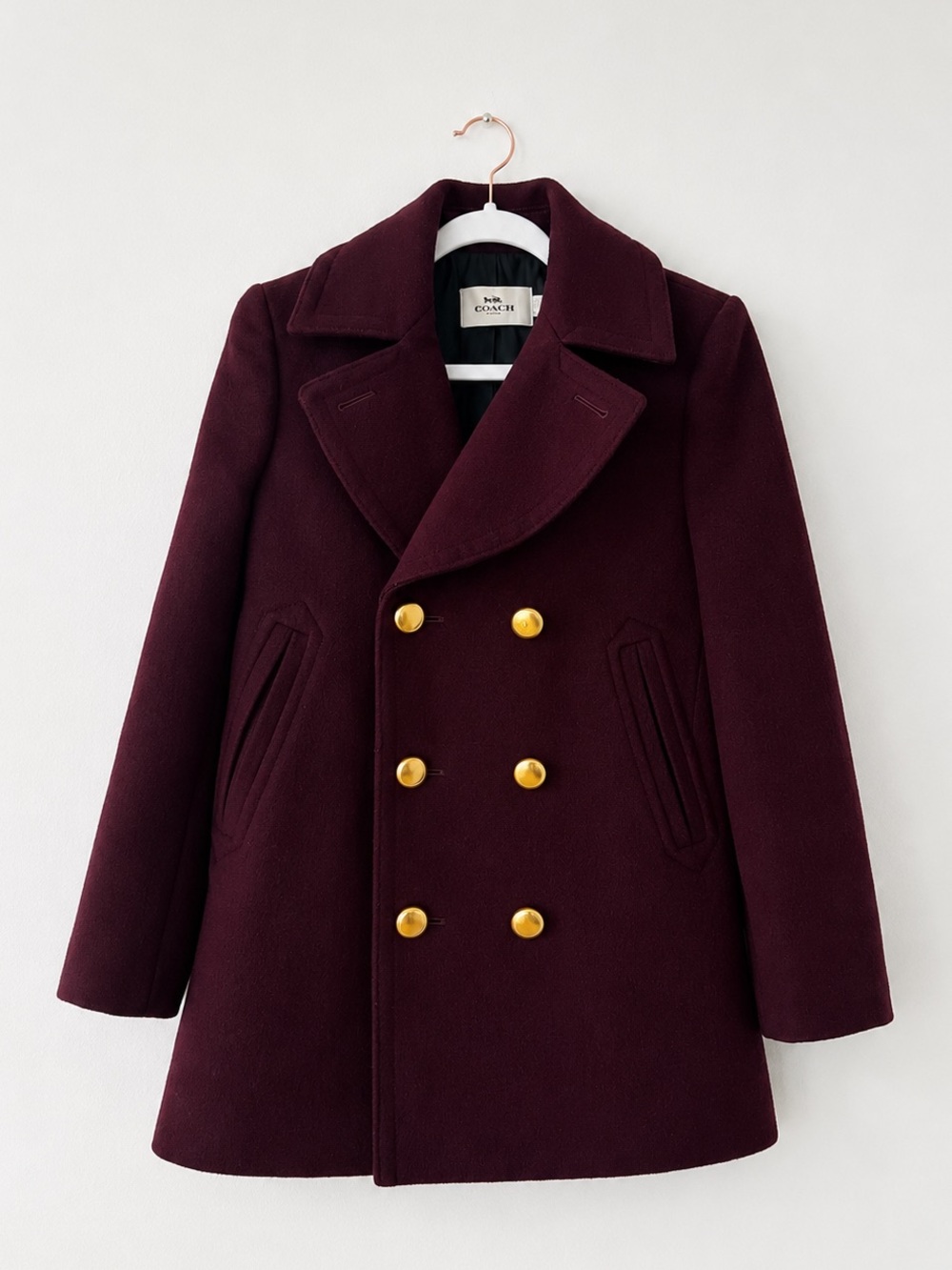 Coach Double-Breasted Coat in Deep Wine